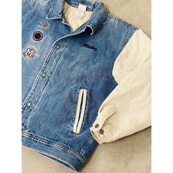 Vintage Disney Store Mickey Mouse 1928 Denim Varsity Jacket Adult Quilted Club - Picture 3 of 16
